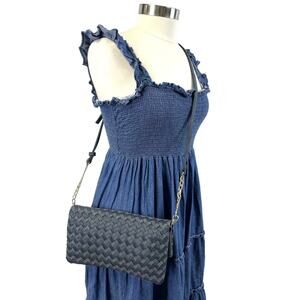 Sole Society Woven Flap Crossbody Bag Clutch Navy Blue Boho Minimalist‎ Neutral